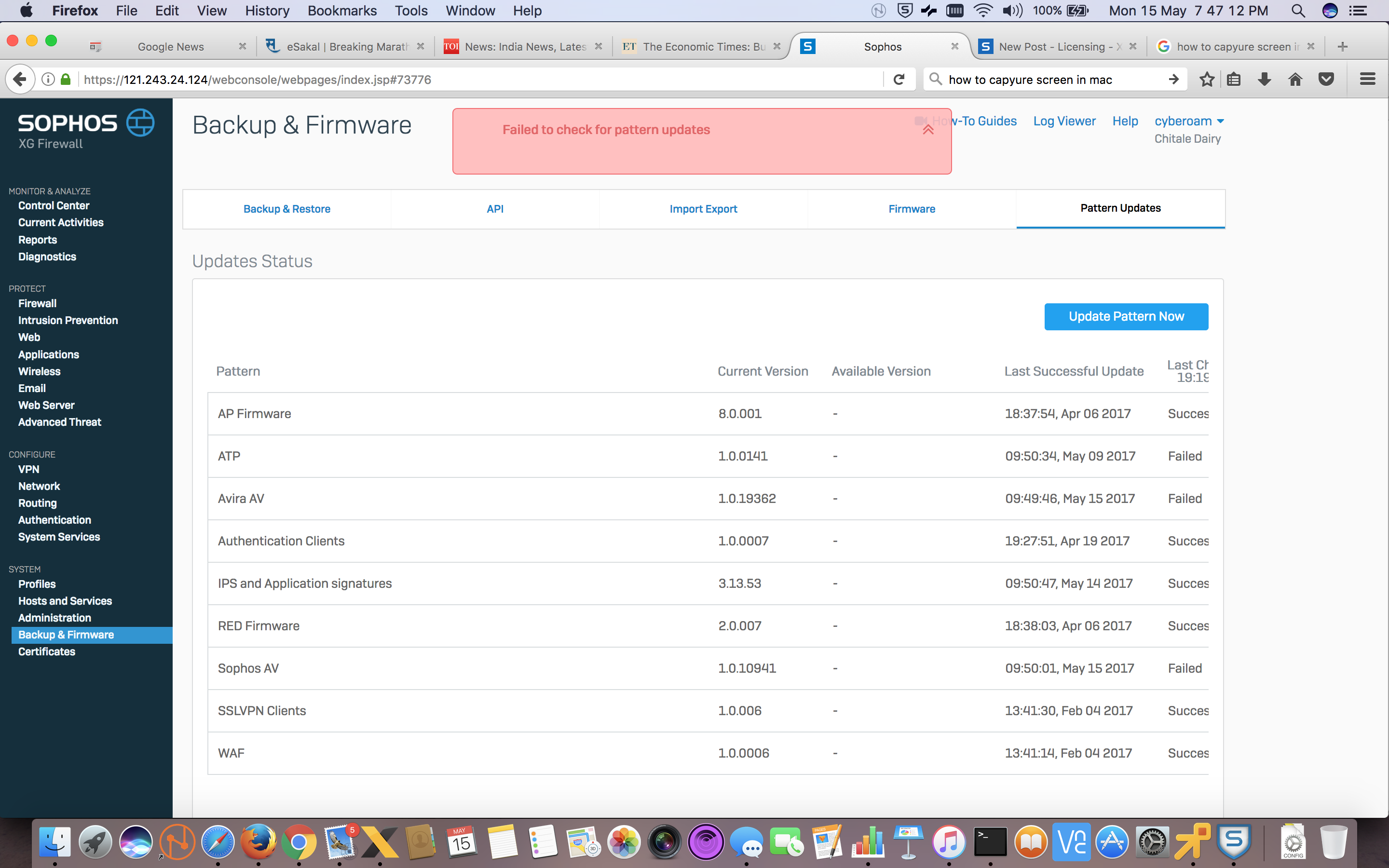 Pattern Update And Synchronization Not Working After Sfos 16 05 4 Mr 4 Update Discussions Xg Firewall Sophos Community