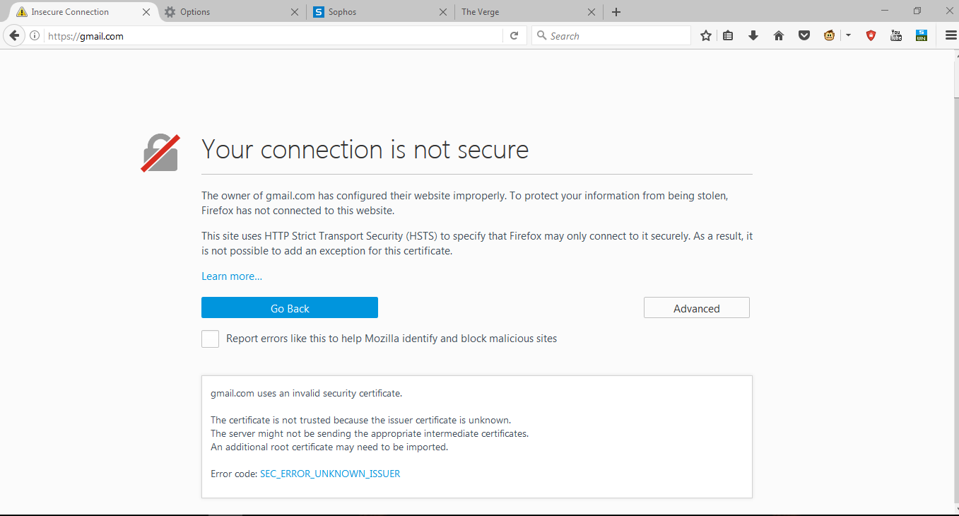 firefox insecure connection google