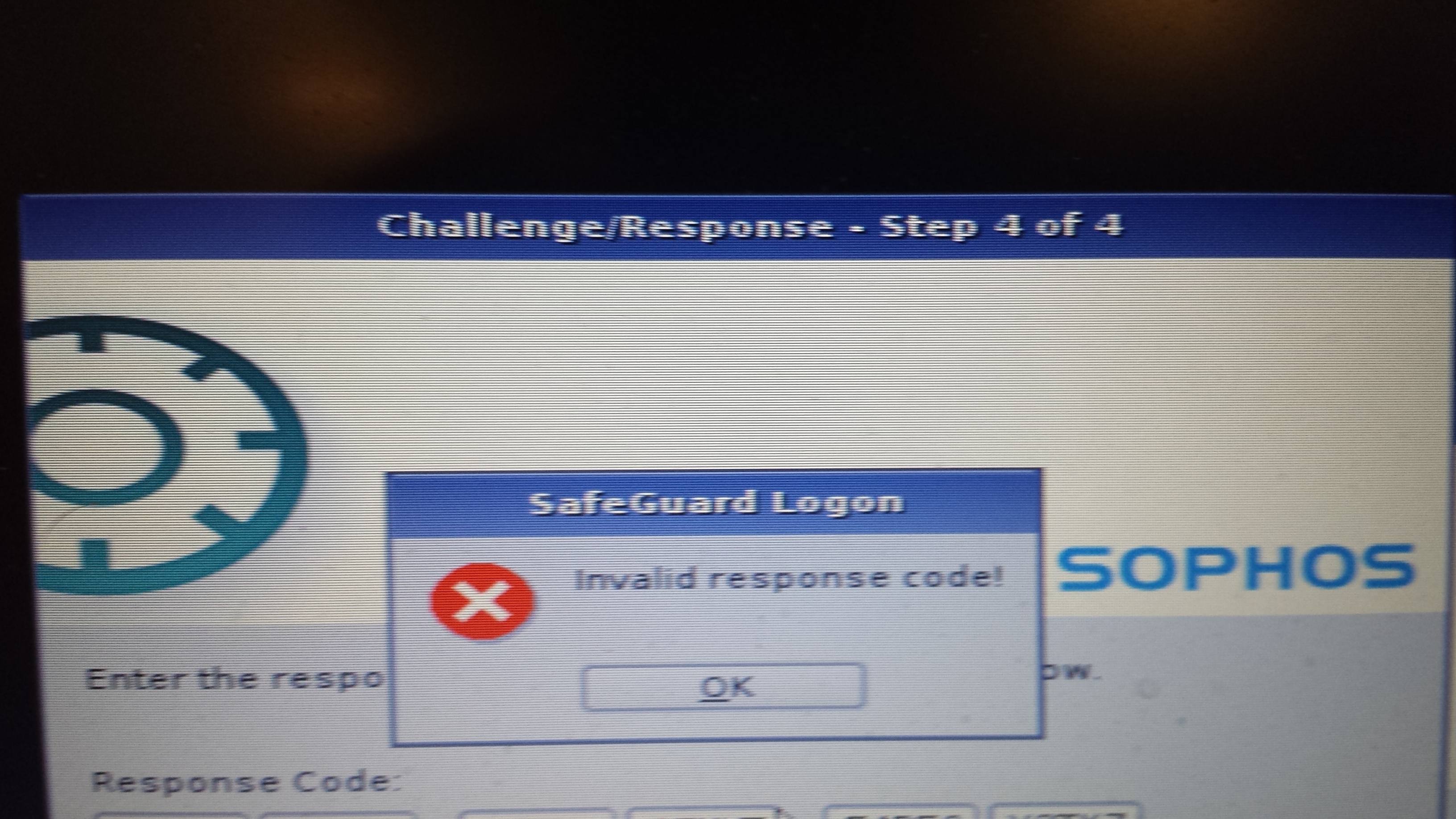 Safeguard Logon Invalid Response Code Discussions Encryption Sophos Community