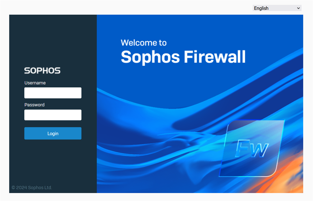 Sophos Firewall Admin Login page with username and password fields, but no OTP code field.