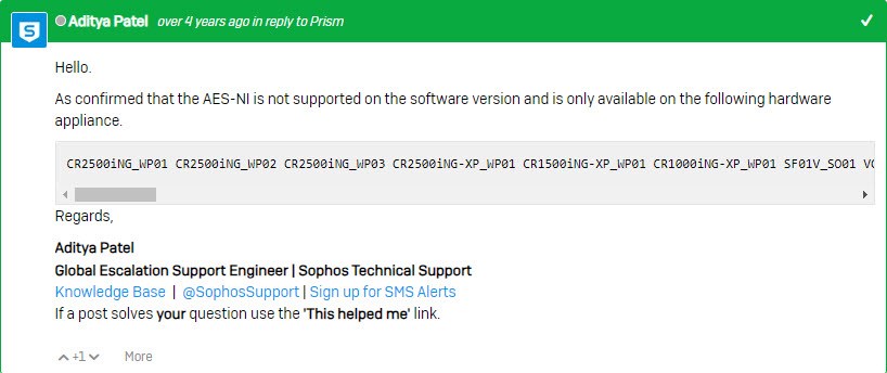 Sophos Firewall AES-NI support