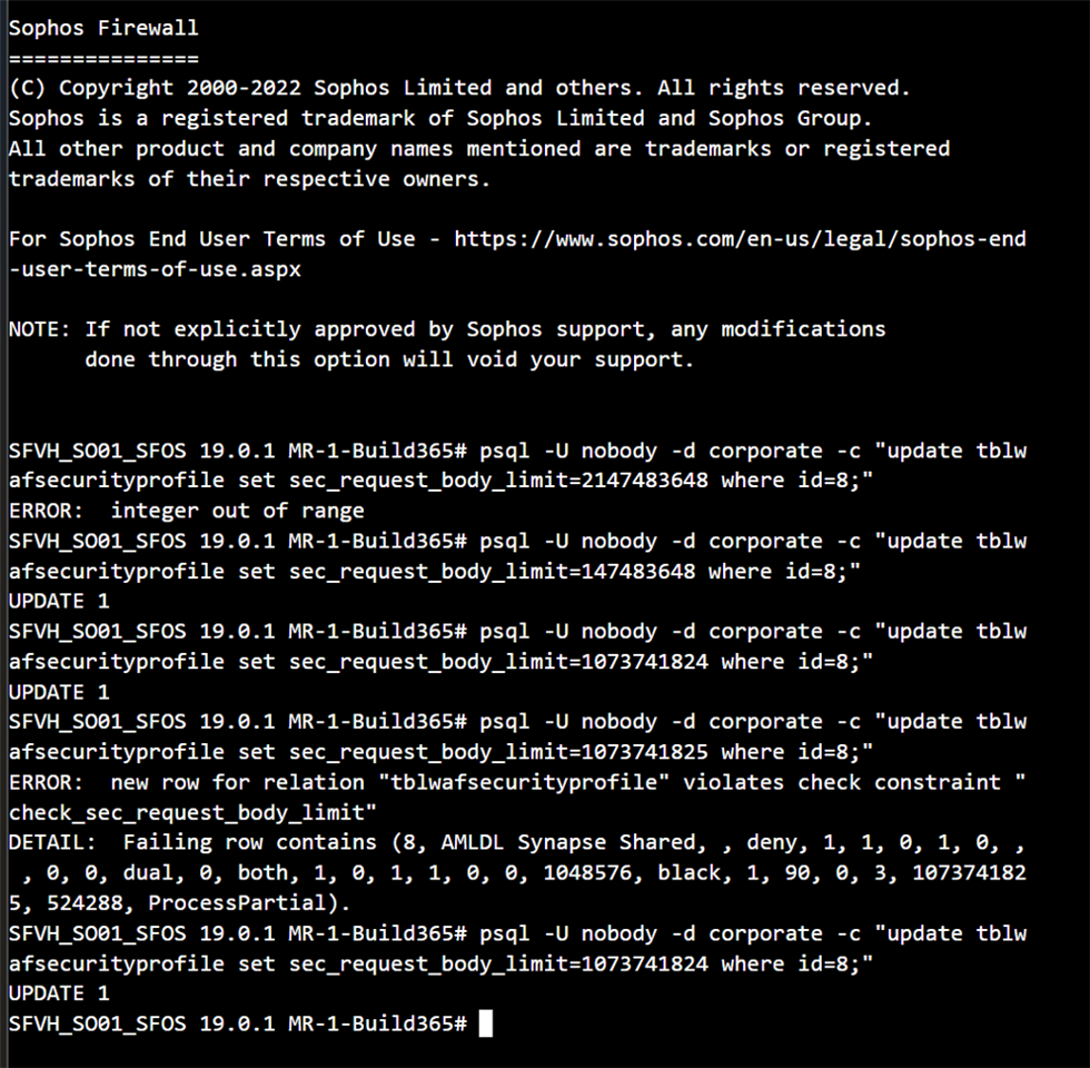 Sophos WAF Security Request body (Content-Length) is larger than the ...