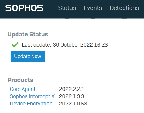 Sophos Intercept X has not updated: stuck to version 2022.1.1.22