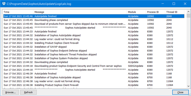 installation of product sophos autoupdate failed