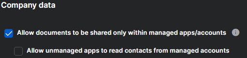 Image about allowing unmanaged apps to read managed contacts.